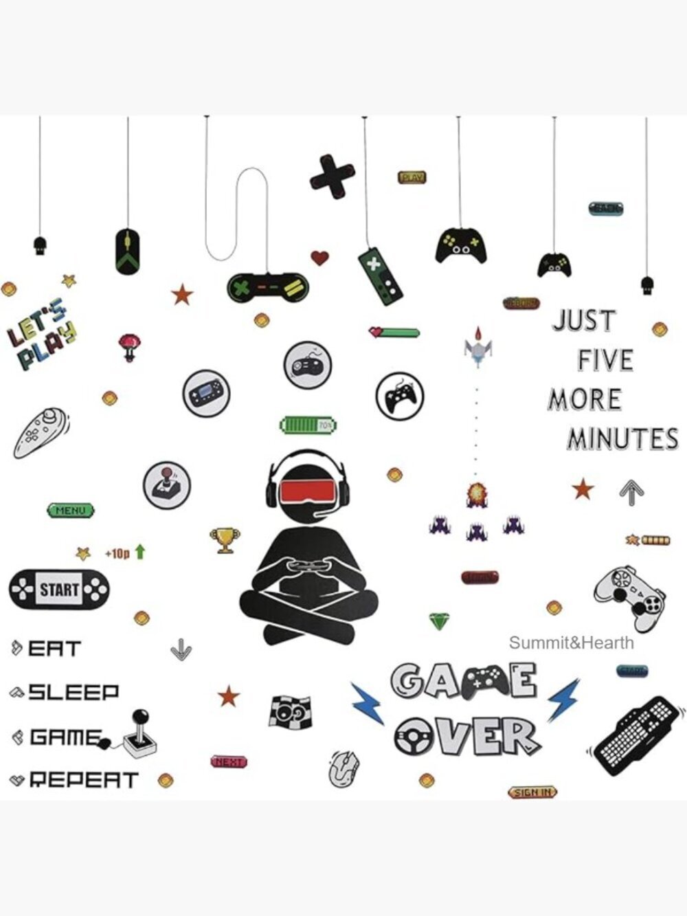 45x45 Inch Gamer Wall Decals, 90 PC PVC Stickers for Game Room Decor